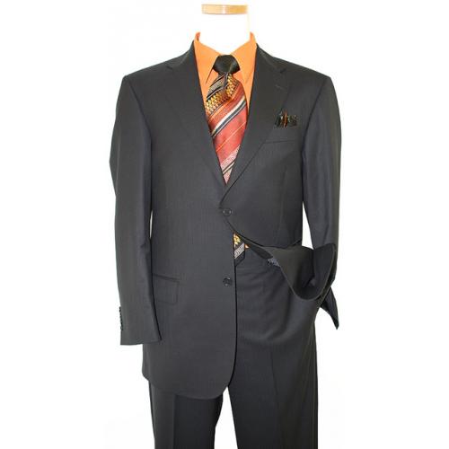 Collezioni by Zanetti Black With Black Shadow  Pinstripes Super 120's Wool Suit BH43542